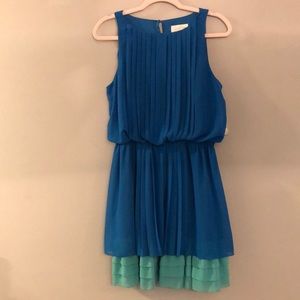 Jessica Simpson Blue Green Pleated Chiffon Sleeveless Dress Size M